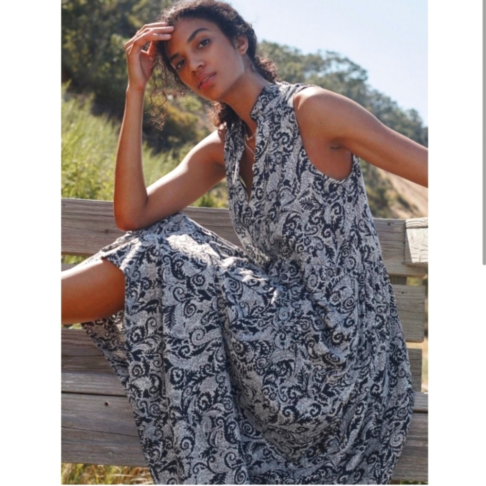 NWT Anthropologie Maeve Floral Maxi Black White Dress Small